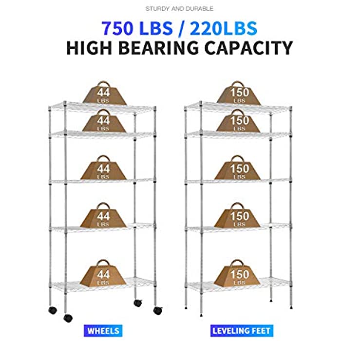 BestOffice 14"x30"x60" Storage Shelves Heavy Duty Shelving 5 Tier Layer Wire Shelving Unit with