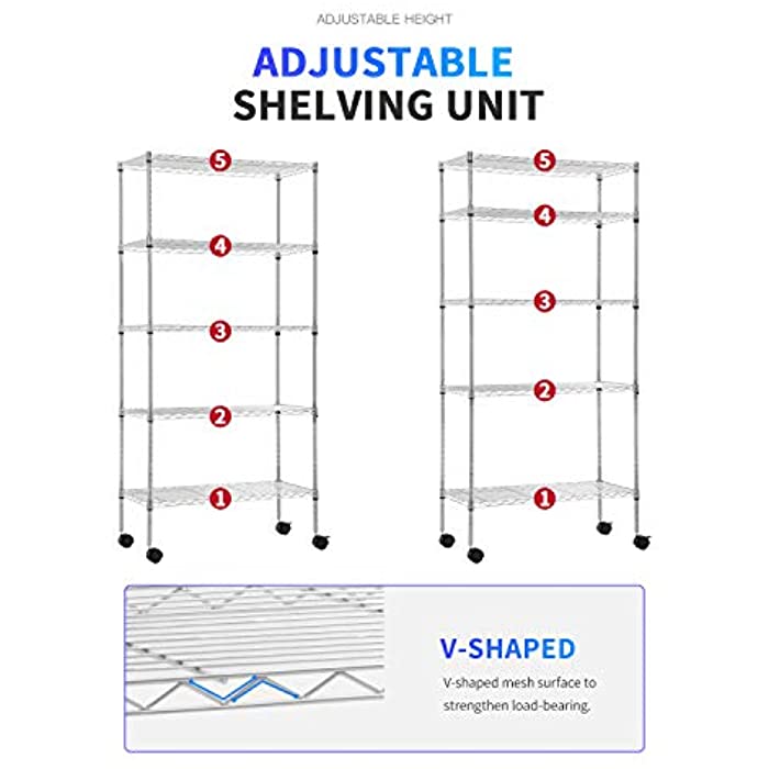 BestOffice 14"x30"x60" Storage Shelves Heavy Duty Shelving 5 Tier Layer Wire Shelving Unit with