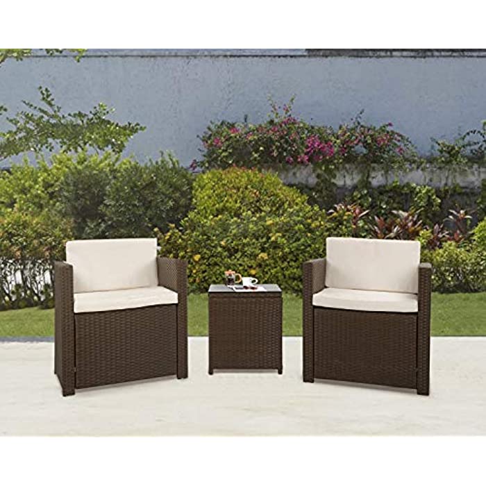 FDW Outdoor Wicker Patio Furniture Sets 3 Pieces Patio Set Bistro Set Wicker Sofa Conversation 