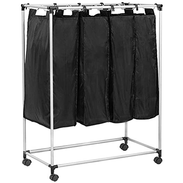 4 Laundry Sorter with Baskets Large Laundry Hamper Sorter Canvas Rolling Laundry Sorter Cart