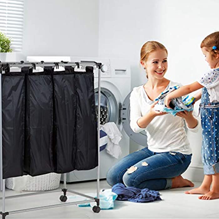 BestOffice 4 Bag Laundry Basket Laundry Hamper Sorter Laundry Sorters Cart with Heavy Duty
